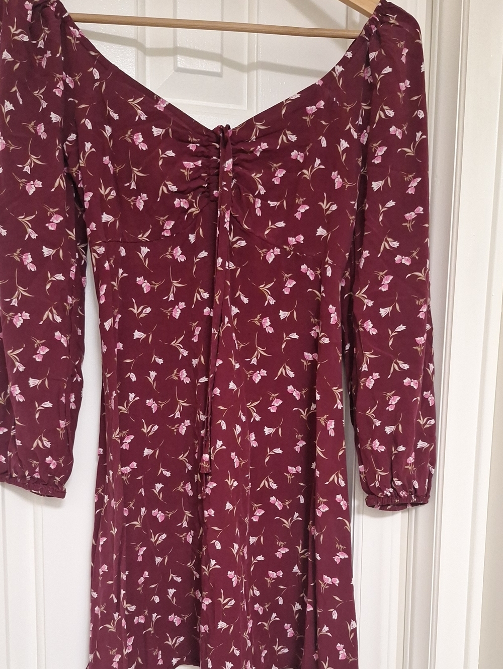 GAP Burgundy Floral Long-Sleeve Tie-Front Dress